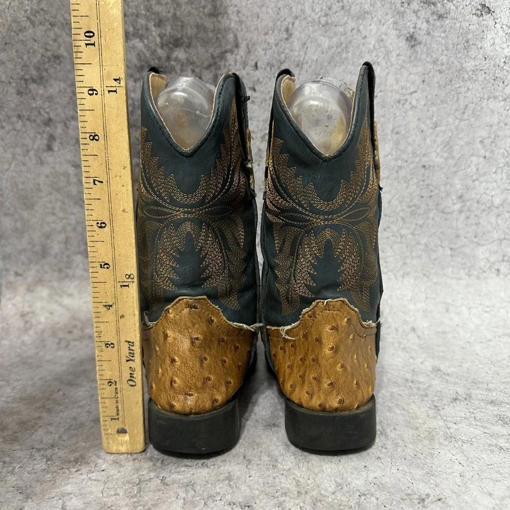 Roper Cowboy Boots Kids 13 Tan Faux Ostrich Western Square Toe Cowboy